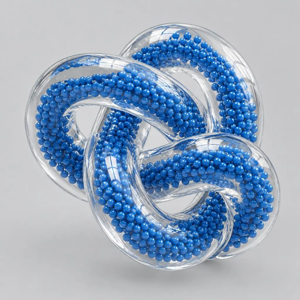 Glass knot filled with blue beads